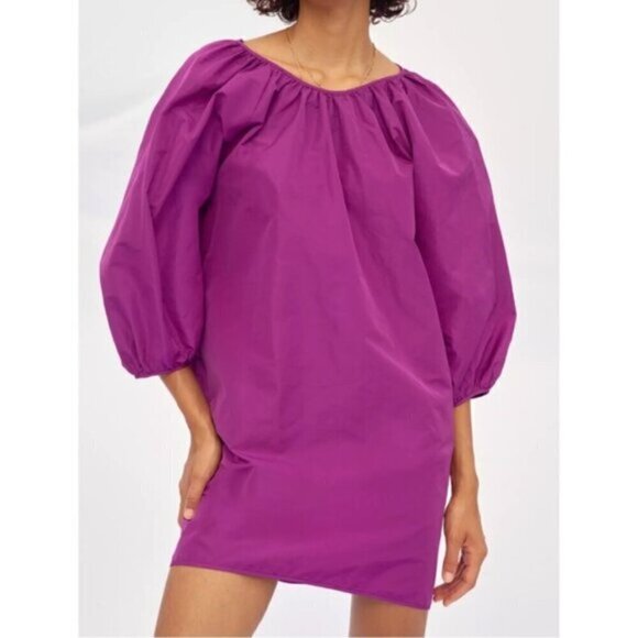 Aritzia Wilfred Black Taffeta Cava Dress w/ Puff Sleeves - S - Picture 14 of 16